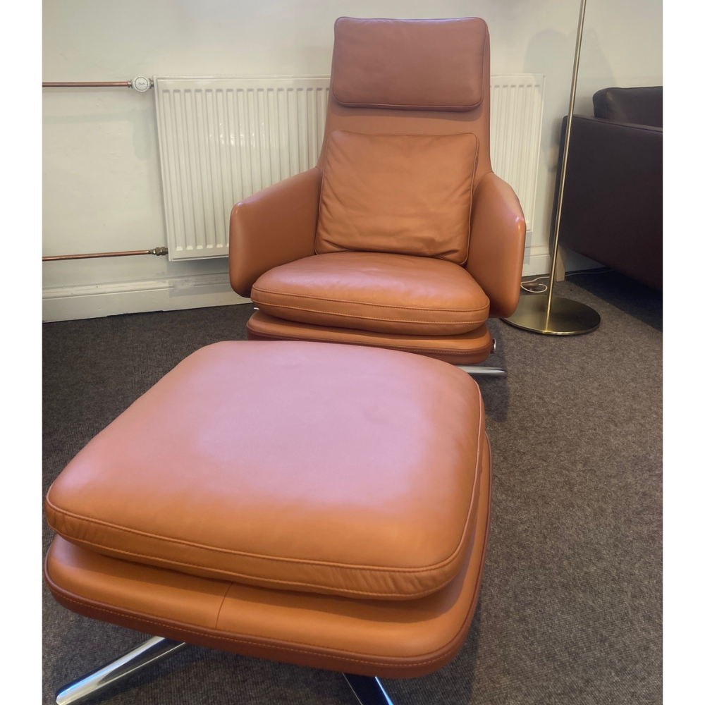 Grand Relax loungestol med ottoman | Cognac Premium læder | Vitra