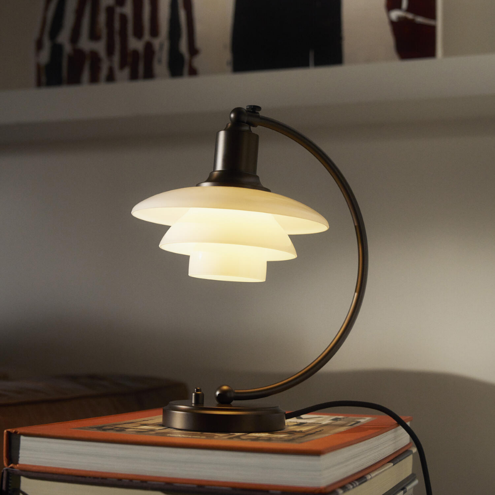 PH 2/2 Luna | Aged Brass | Opal bordlampe