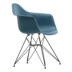Eames Plastic Armchair RE DAR i sort stål og farven sea blue