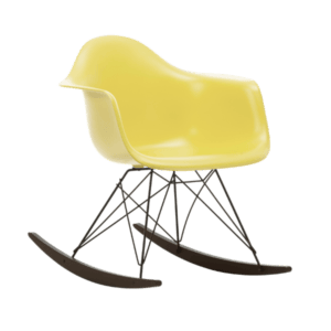 Eames plastic armchair RE RAR i mørk ahorn/sort og i farven citron