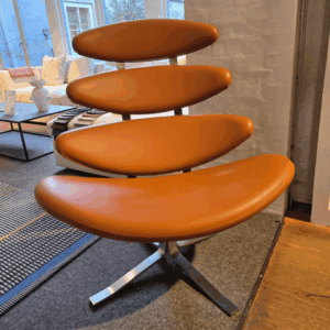 Corona Loungestol | Cognac læder | Børstet stål